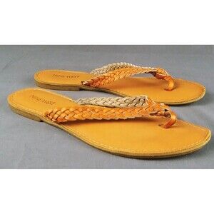 LEATHER BRAIDED FLAT THONGS Flip Flops SLIDES  SANDALS Women's 8.5 NINE WEST